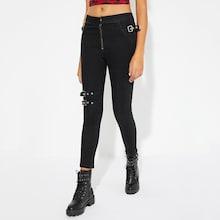 Romwe Zip Up Buckle Strap Detail Jeans