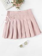 Romwe Lace Up Detail Pleated Skirt