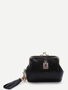 Romwe Black Rhinestone Detail Kiss Lock Purse With Tassel