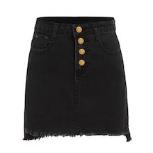 Romwe Asymmetrical Hem Single Breasted Denim Skirt