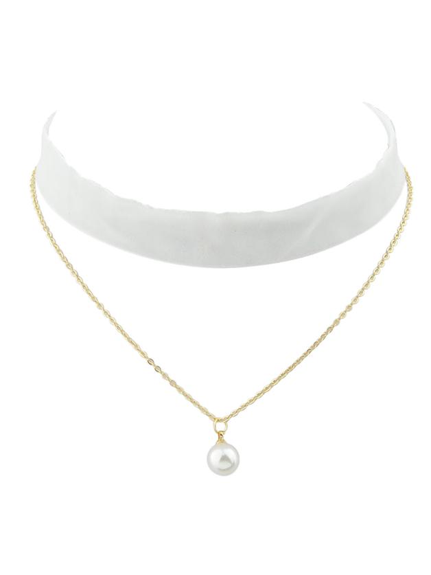 Romwe White Gothic Wide Velvet Choker Chain Necklace