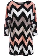 Romwe Black Round Neck Zigzag Print Loose Dress