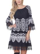 Romwe Lace Trimmed Tribal Print Dress - Black