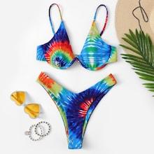 Romwe Random Tie Dye Underwire Top With Low Rise Bikini