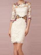 Romwe White Lace Flower Embroidery Bodycon Dress