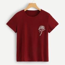 Romwe Outline Rose Print Tee