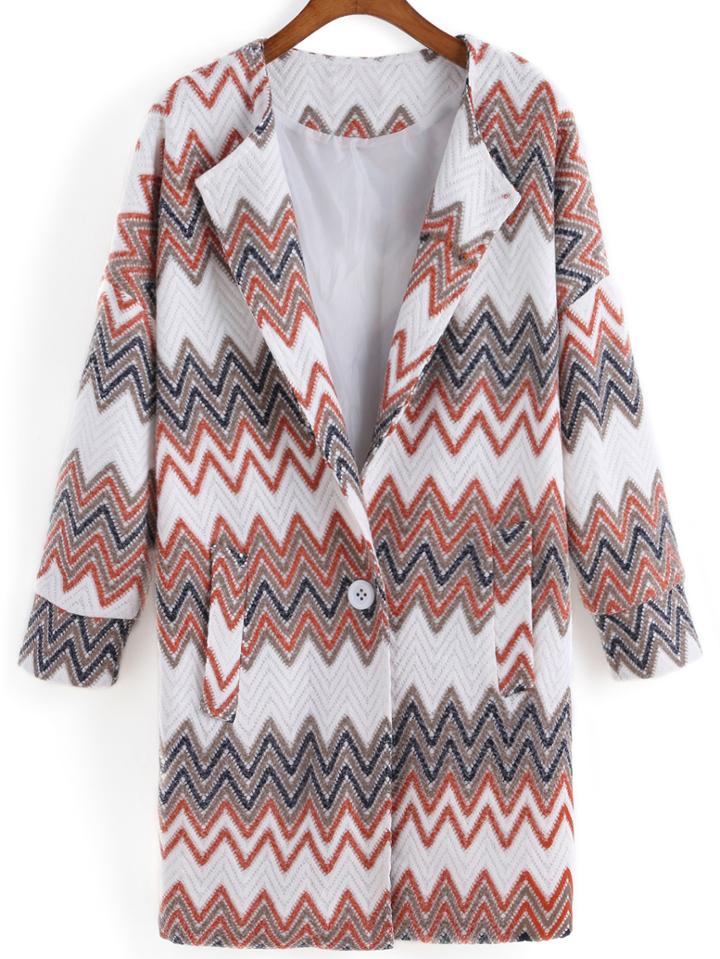 Romwe Lapel Single Button Zigzag Coat