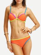 Romwe Colorful Binding Triangle Bikini Set - Orange