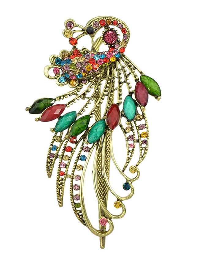 Romwe Colorful Rhinestone Peacock Hair Clip
