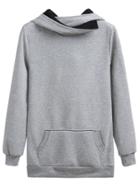 Romwe Light Grey Contrast Lining Hooded Pocket Sweatshirt