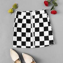 Romwe Zip Up Gingham Print Skirt