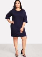 Romwe Button Keyhole Back Solid Dress