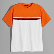 Romwe Guys Striped Tape Detail Two Tone T-shirt