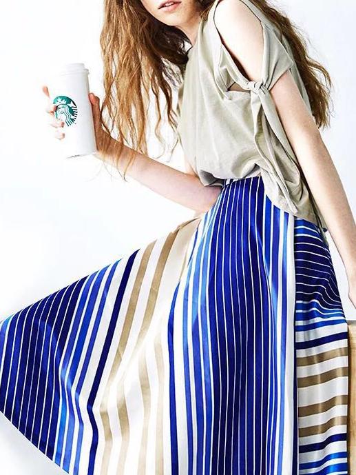 Romwe Blue Striped Midi Skirt