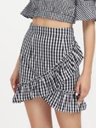 Romwe Ruffle Trim Checkered Skirt