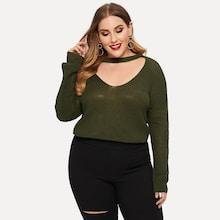 Romwe Plus Solid Choker Neck Jumper