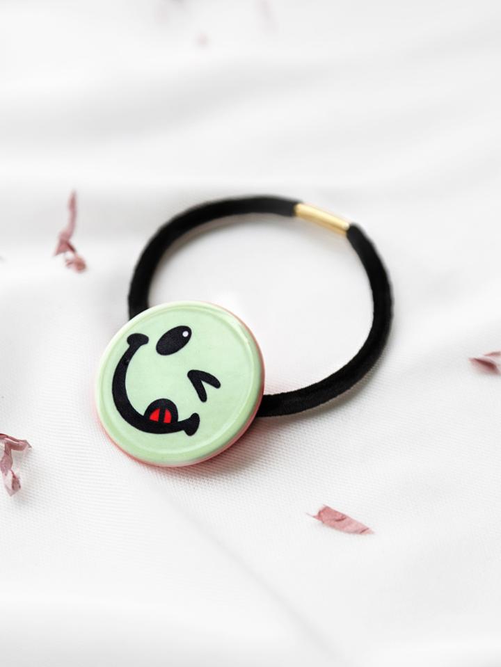 Romwe Green Smiley Face Hair Tie