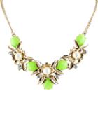 Romwe Green Gemstone Gold Pearl Chain Necklace