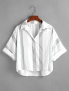 Romwe Contrast Stripe Dip Hem Cuffed Shirt