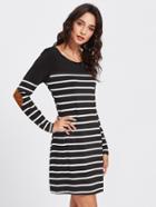Romwe Elbow Patch Striped Tee Dress