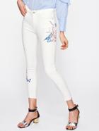 Romwe Flower Blossom Embroidered Raw Hem Jeans