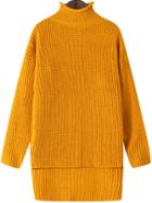 Romwe High Neck Dip Hem Yellow Sweater