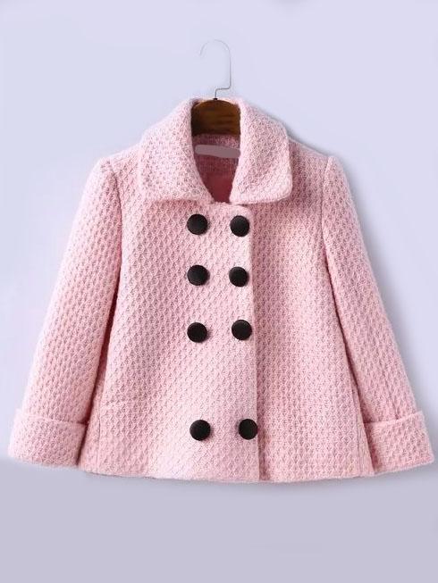 Romwe Lapel Double Breasted Pink Coat