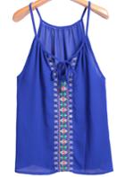 Romwe Spaghetti Strap Embroidery Blue Vest