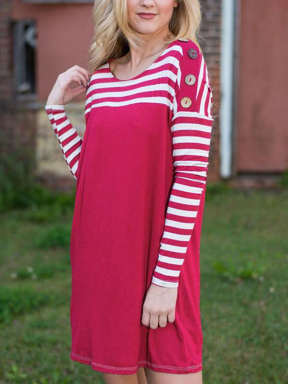 Romwe Dropped Shoulder Seam Striped Buttons Tshirt Dress