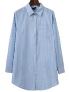 Romwe Blue Vertical Striped Blouse With Pocket