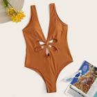 Romwe Double V-neck Cut-out Front One Piece Swimsuit