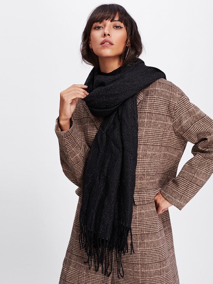 Romwe Fringe Trim Glitter Scarf