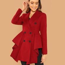Romwe Double Breasted Asymmetric Flared Skirt Coat