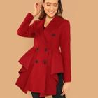 Romwe Double Breasted Asymmetric Flared Skirt Coat