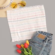 Romwe Stripe Print Shirred Frill Trim Bandeau