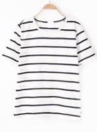 Romwe Striped Loose Navy T-shirt