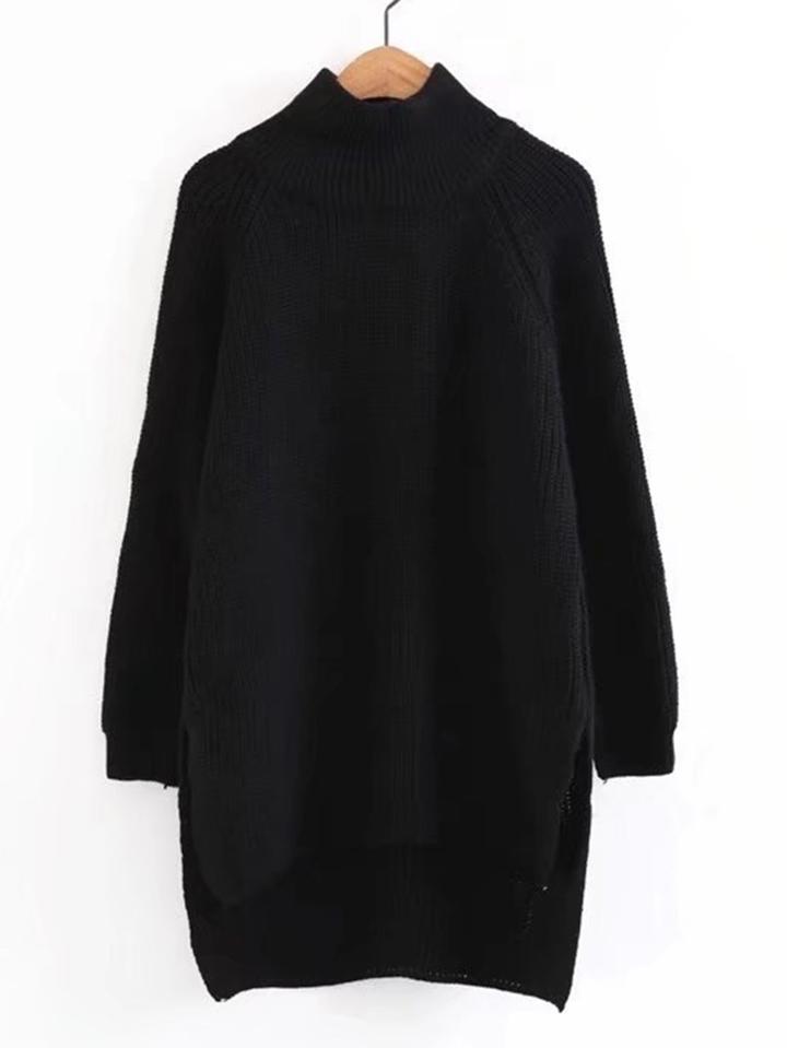 Romwe High Low Hem Longline Raglan Sweater