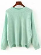 Romwe Dip Hem Ribbed Pale Green Jumper