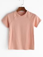 Romwe Pink Raglan Sleeve Mock Neck T-shirt