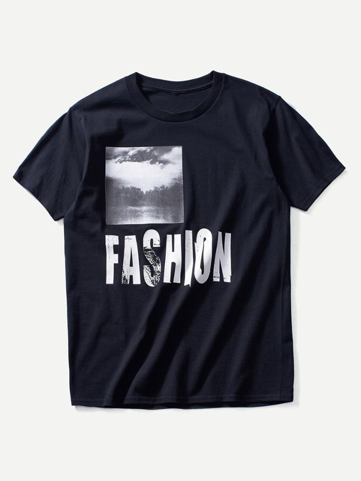 Romwe Men Letter Print Tee