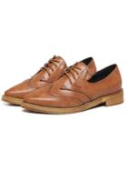 Romwe Lace-up Pointed Brown Full Brogue Oxford