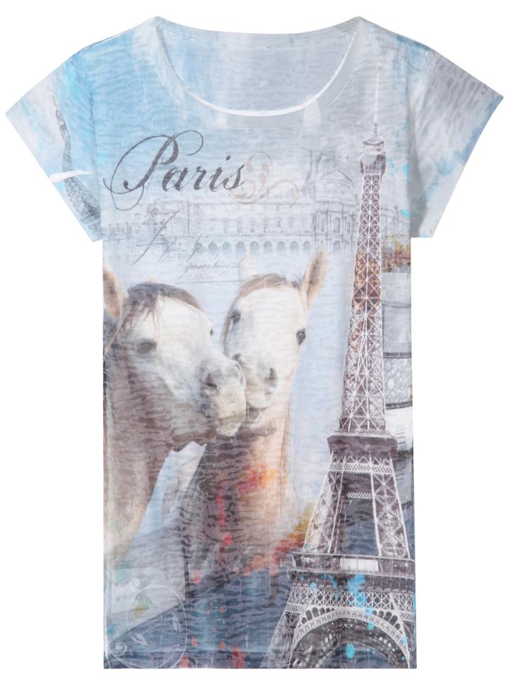 Romwe Horse Building Print Round Neck White T-shirt