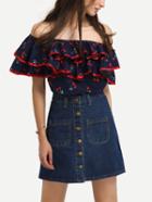 Romwe Off The Shoulder Cherry Print Ruffle Top