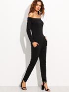 Romwe Black Off The Shoulder Peg Jumpsuit