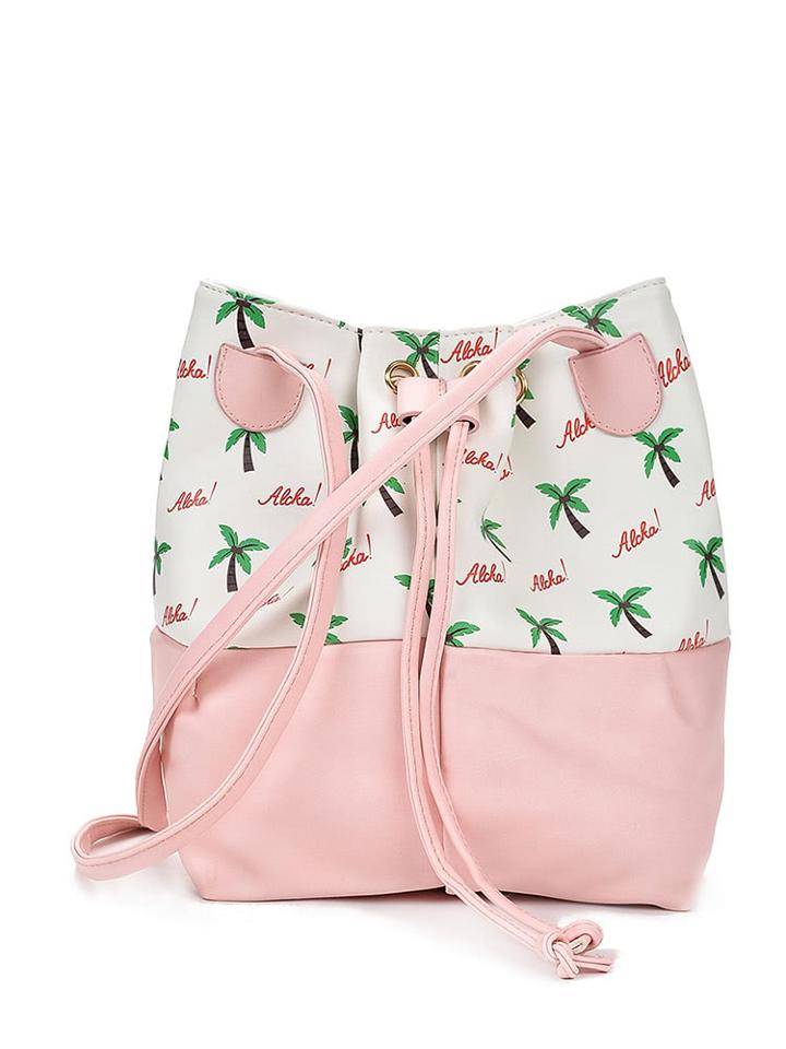 Romwe Palm Tree Print Pu Bucket Bag