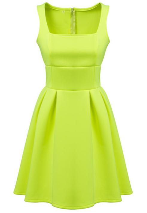 Romwe Sleeveless Pleated Slim Green Dress