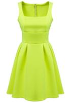 Romwe Sleeveless Pleated Slim Green Dress