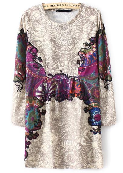 Romwe Apricot Long Sleeve Bead Floral Bodycon Dress