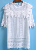 Romwe Lace Embroidered Hollow Peplum Shoulder Top