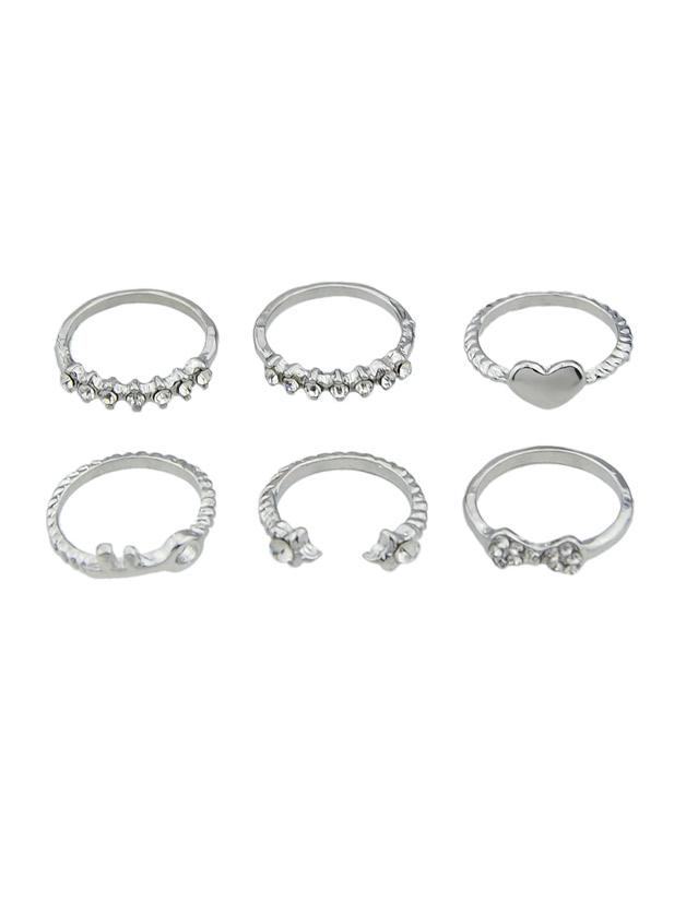 Romwe Silver Multi-element Ring Six-piece
